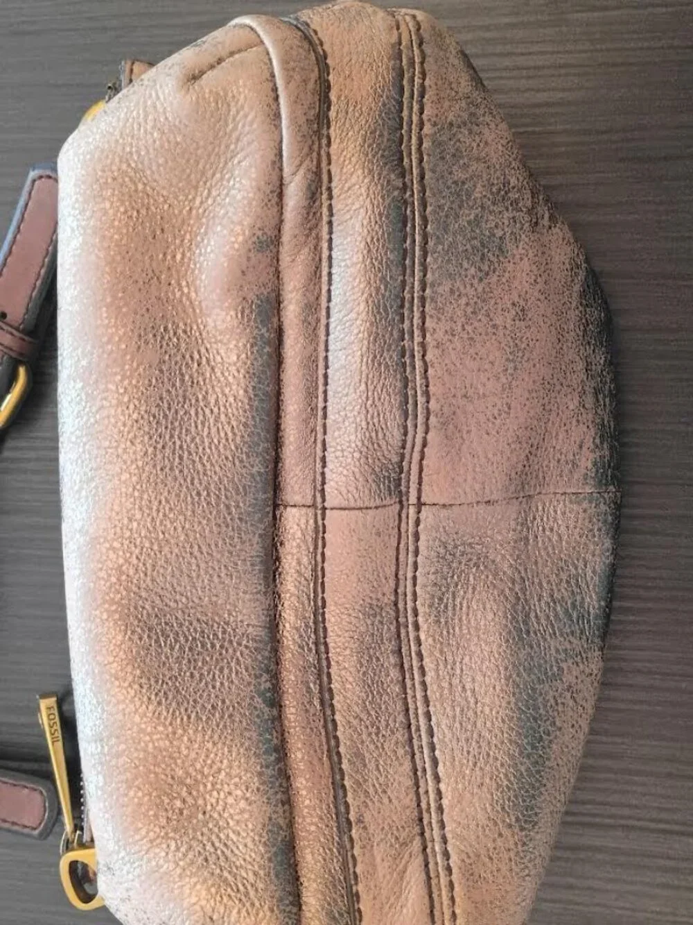 FOSSIL EXPLORER MEDIUM CROSSBODY TRIPLE ZIPPER GOLD TAN CROSSBODY LEATHER BAG